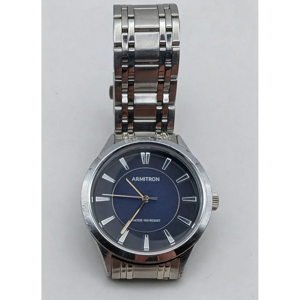 Armitron Quartz Watch 20/5077SV Men 50m Silver Analog‎ New Battery 6.75